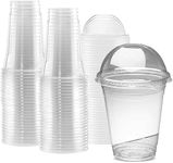 Techno Pack of 100 Reusable Clear Plastic Smoothie Cup with Cross Lid Dome for Smoothie, Milkshake, Juice, Soda, Cocktail, Perfect for Parties, Weddings, Birthdays, Restaurants, Size - 12oz (355ml)