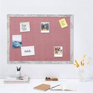 Navaris Tablero Colgante para Fotos - Cartelera de Pared de Terciopelo para Colgar Joyas y Notas - con 24x chincheta y Marco de Madera - 60 x 45 cm - Rosa y Blanco