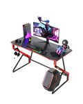 CubiCubi Simple Gaming Desk Z Shaped 100 x 60 cm Gamer Workstation, Home Computer Carbon Fiber Surface Gaming Desk PC Table with Headphone Hook