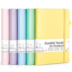 feela 5 Pack A5 Notebooks Multipack, Ruled Lined Notepads A5 (120 GSM), Hardback Journal Notebook with 5 Black Gel Pens for Work, Study, School, 128 Pages/Pack, 21 x 13 cm, Pastel Colours