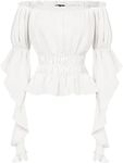 SCARLET DARKNESS Women Renaissance Top Summer White Dressy Blouse Off The Shoulder Elegant Blouse White M