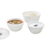 Larah by BOROSIL Opalware Solid Serving Bowl with Lid - 500ml, 750ml, 1L, Set of 3, White