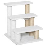 PawHut Pet Stair, Cat Tree with 3-step Climb Ladder, Scratching Posts, Platforms, Toy Ball, for Indoor Elderly Cats Kittens, White