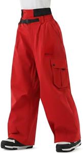 HIGH EXPERIENCE Snowboard Pants for Women Men Baggy Ski Pants Snow Loose Warm Insulated Winterproof Waterproof (Red, XX-Large)