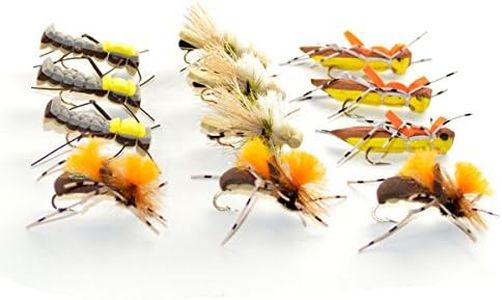 The Fly Fishing Place Grasshopper Trout Fly Fishing Flies Assortment Dropper Hopper Foam Body 12 Flies 4 Patterns Trout Fly Collection