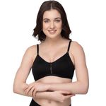 Floret Women's T-Shirt Bra Double Layer Non Padded & Non-Wired Medium Coverage Bra Black