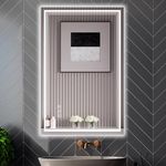 Ratsamee 24x36 Inch LED Bathroom Mirror with Frontlit & Backlit（Independent Control）, Lighted Mirror for Bathroom Wall with 3-Color Dimmable & Anti-Fog, Vanity Mirror with Lights