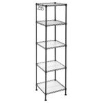 SONGMICS Bathroom Shelf, Metal Storage Rack, Total Load Capacity 100 kg, with 5 PP Sheets, Removable Hooks, 30 x 30 x 123.5 cm, Expandable Design, for Small Space, Black and Translucent LGR23BK