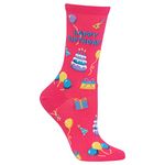 Hot Sox Women's Fun Pop Culture & Celebration Crew Socks-1 Pair Pack-Cool & Funny Gifts, Happy Birthday (Hot Pink), 4-10