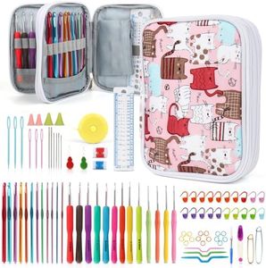 Katech 99 Pcs Crochet Hooks Set-16 Sizes Crochet Needles Set with Crochet Hook Case for Arthritic Hands-Extra Long Crochet Needles-All-in-one Crochet Hooks Kit for Beginners Adults Kids