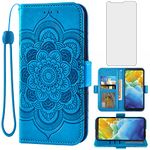 Compatible with LG Stylo 4 Wallet Case and Tempered Glass Screen Protector Flip Cover Credit Card Holder Cell Phone Cases for Stylo4 Plus LGstylo4 Sylo4 Style 04 4+ Q Stylus Alpha Stlo4 Women Men Blue
