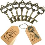 WODEGIFT 100 pcs Key Bottle Opener Necessary for Large Wedding ,Wedding Favors Vintage Skeleton Key Bottle Openers,Bottle Opener with Escort Tag Cards and Key Chains(Bronze)