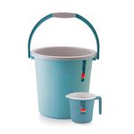 Zorrow Mart Bucket With Mug Combo | Bathroom Set (20 Liter Bucket+ 1 Liter Mug, Sky Blue) - Plastic