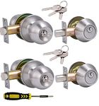 2 Sets All Keyed Same Entry Door Knob and Single Cylinder Deadbolt Combo Set, Satin Nickel Exterior Door Knobs with Lock and Keys for Entrance and Front Door