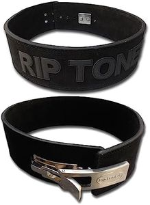 Weight Lifting Belt by Rip Toned - 10mm 4-Inch Leather Lever Belt - Bonus Lifting Straps for Men & Women - Back Support for Weightlifting, Powerlifting, Bodybuilding (Black, Large)