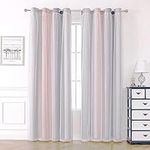 Curtains for Living Room Kids Baby Nursery Home Blackout Curtains Bedroom Curtains Eyelet,2 Panel 52 x 84 inch Drop Thermal Curtains for Winter,White Voile Net Curtains for Windows Pink Grey Curtains