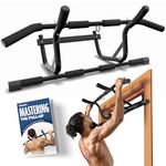 DMoose Fitness Pull Up Bar for Doorway - Hanging Bar Upto 250 Lbs Capacity, No Screwing & No Slipping Chin Up Bar for Door Frame - Padded Grips Pullup Bar for Strength Training with Installation Guide