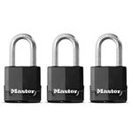 MASTER LOCK Pack of 3 Heavy Duty Padlocks, Security Level 8/10, Outdoor, Keyed, Covered Laminated Steel, Weatherproof, Medium Shackle