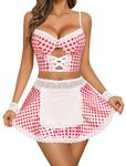 Avidlove Sexy Lingerie for Women Cosplay Lingerie Set Contrast Lace Maid Costume Set(5pack), Red Plaid, Small