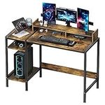 MINOSYS Computer Gaming Desk - 47" Home Office Desk with Storage, Rustic Writing Desk with Monitor Stand, Modern Simple Study Corner Table, Adjustable Storage Space.