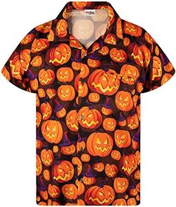 King Kameha Camisa hawaiana Funky, Halloween, Hombre, Manga Corta, Pumpkin Allover, Naranja, L, Pumpkin Allover Orange, L