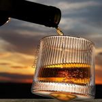 PrimeWorld Stripe Dancing Whiskey Glass Set of 4 Pcs with Rotable Bottom- Spining Glasses-225 ml Bar Glass for Drinking Bourbon, Whisky, Scotch, Cocktails, Cognac- Old Fashioned Tumblers