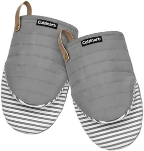 Cuisinart Mini Oven Mitts – 5.5” x 8” Heat-Resistant Kitchen Mitts for Oven with Non-Slip Printed Silicone, Cotton Filling, and Faux Leather Loop – Durable Oven Mitt Set for Cooking & Baking (Horizon)