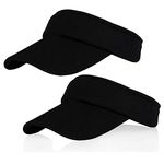 2 Pack Black Colors Sun Visors for Women and Girls, Long Brim Thicker Sweatband Adjustable Hat for Golf Cycling Fishing Tennis Running Jogging and other Sports