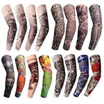 Aadikart Crafts Women's and Men's Nylon Stretch Tattoo Printed Full Hand Arm Sleeves Gloves pack of 10