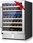 BODEGA 24 Inch Wine Cooler Refrigerator, 46 Bottle Dual Zone Wine Fridge with Double-Layer Tempered Glass Door,wine refrigerator with Temperature Memory Function, Built-in or Freestanding.