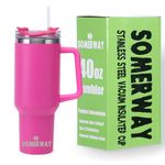 Somerway 1182ml Travel Mug 40oz Tumbler with Straw and Lid, Stainless Steel Double Wall Vacuum Insulated Coffee Mug for Hot and Cold Coffee, Travel Mug with Handle, Coffee Mug for On The Go Rose Red