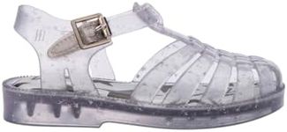 Mini Meliss Possesion Shiny Elements Jelly Sandal for Kids- The Iconic 90s Original Jelly Shoe, Fisherman’s Sandal with Adjustable Strap and Side Buckle for Girls, Glitter Clear, 11