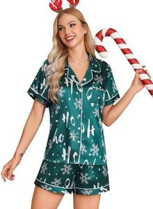 Leikar Womens Silk Satin Pajamas Shorts Set Bride Pajamas Button Down Pjs Loungewear Set S-XXL, Green Snow, Large