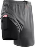 Cadmus Men's 2 in 1 Running Shorts with Liner,Dry Fit Workout Shorts with Pockets,Grey,L