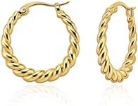 Gold Hoop Earrings 14K Gold Plated High Polished Lightweight Hoops Twisted Gold Small Hoop Earrings for Women