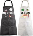 MBMSO Couples Matching Gifts He Cooks She Eats Funny Couples Apron Wedding Gift for Husband Wife Mr Mrs His and Hers Apron, He Cooks She Eats Apron-sets, Standard