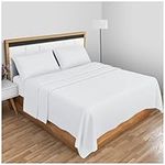 Non Iron Percale Flat Sheet King Size- Polycotton Anti Wrinkle Hotel Quality Bed Sheets- Luxury Bedding Plain Dyed Flat Sheet- White