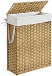 SONGMICS Slim Laundry Hamper with Lid, 14.5 Gallon (55L) Rattan Clothes Laundry Basket with Lid and Handles, Foldable, Removable Liner, Goose Yellow ULCB164N01