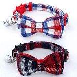 Imikoko 2 Pack Cat Collars, with Adjustable Breakaway Bowtie and Sliver Bell, for Small Dogs and Cats Neck 7.8"-10.2"