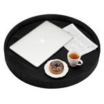 24 Inches Extra Large Round Solid Wood Serving Tray, Classic Tea Coffee Table Tray Breakfast Tray, Black Wooden Decorative Ottoman Tray Serve for Snack Food Kitchen Party Bar, Raised Edges