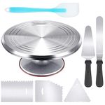 Kootek Aluminium Cake Turntable Set, Baking Tools with Revolving 12" Cake Stand for Decorating, 12.7" Offset Spatula, 3 Stainless Steel Frosting Icing Smoother, Cake Serve Cake Decorating Kit Supplies