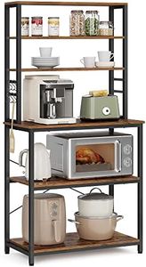 VASAGLE Coffee Bar, Baker’s Rack for Kitchen with Storage, 6-Tier Kitchen Shelves with 6 Hooks, Microwave Stand, Industrial, 15.7 x 31.5 x 65.7 Inches, Rustic Brown and Black UKKS019B01