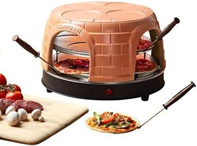Emerio PO-116124.1 Four à pizza, couvercle en terre cuite, fait à la main, design breveté, pour mini pizza, véritable plaisir en famille pour 8 personnes