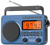 Digital AM FM Shortwave Radio with Best Reception,4000mAh Rechargeable Portable Radio with NOAA Weather Alert, Big Speaker, Digital Tuner and Stereo Earphone (Blue)