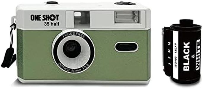 1 Shot Point and Shoot 35mm Film Camera Reusable Retro Half Frame Camera, Built in Flash, Included One Roll ASA/ISO 400 Black & White Film 18 Exp., (36 Shots) Battery Not Included (Green Color)