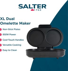 Salter XL Omelette Maker – Non-Stick Dual Plate Egg Cooker, 850W