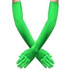 55 CM Long Fancy Dress Gloves, 7 Colors Satin Elbow Mittens, Stretchy Evening Dancing Party Glove for Women, Ladies Opera Gloves for Prom Wedding Graduation Banquet (Green)