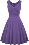 IWEMEK Women 50s 60s Vintage Sleeveless V-Neck Cocktail Swing Dress 1950s Wedding Semi Formal Party Rockabilly Evening Prom Dress, Purple, Small