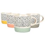 Nicola Spring 4pc Multicolour 385ml Dipped Dotty Stoneware Coffee Mugs Set - Large Rustic Coloured Ceramic Porcelain Tea Hot Chocolate Cups Set