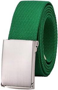 Falari Canvas Web Belt Fully Adjustable Cut to Fit Golf Belt Flip Top Buckle, 1pk Silver Buckle - Kelly Green, Fit waist 29-47"